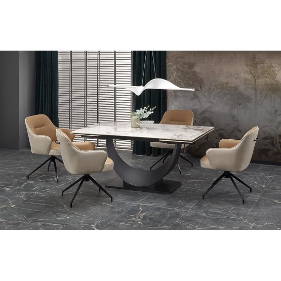 Table extensible FERNANDO, plateau - marbre blanc, pieds - noirs (3p=1ks)