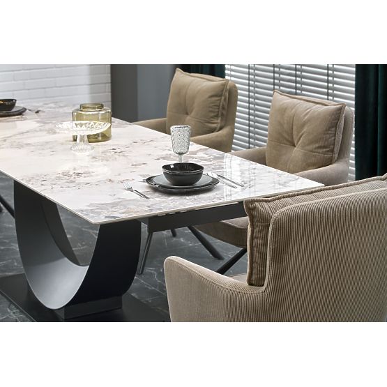 Table extensible FERNANDO, plateau - marbre blanc, pieds - noirs (3p=1ks)