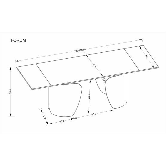 Table extensible FORUM, marbre noir / noir (3p=1ks)