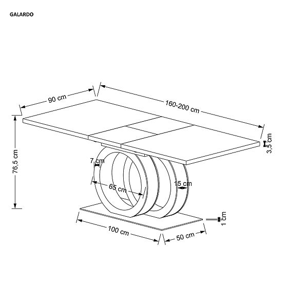 Table extensible GALARDO, blanc / doré (3p=1ks)