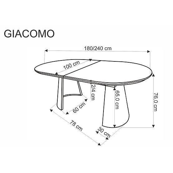 Table extensible GIACOMO, plateau - naturel, pied - noir (2p=1ks)
