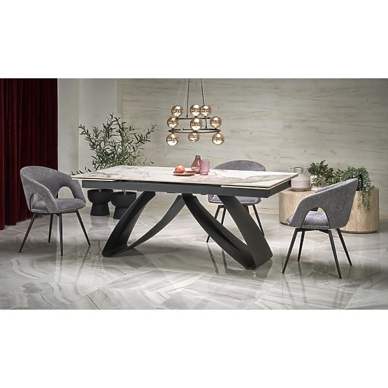 Table extensible HILARIO, plateau - marbre blanc, pieds - noirs (3p=1ks)