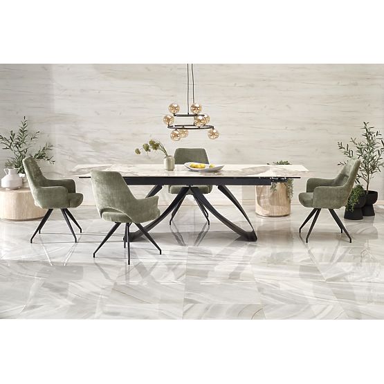 Table extensible HILARIO, plateau - marbre blanc, pieds - noirs (3p=1ks)