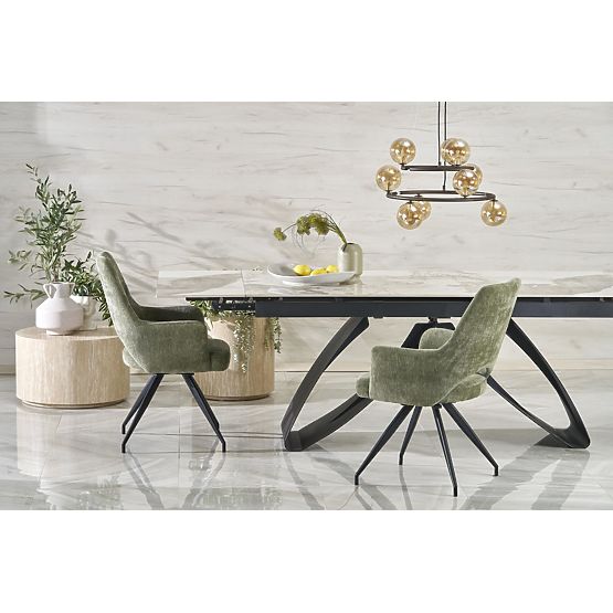Table extensible HILARIO, plateau - marbre blanc, pieds - noirs (3p=1ks)