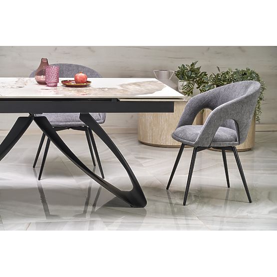 Table extensible HILARIO, plateau - marbre blanc, pieds - noirs (3p=1ks)