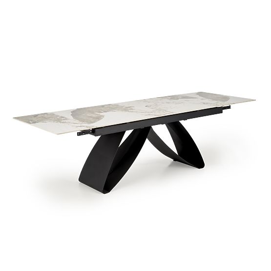 Table extensible HILARIO, plateau - marbre blanc, pieds - noirs (3p=1ks)