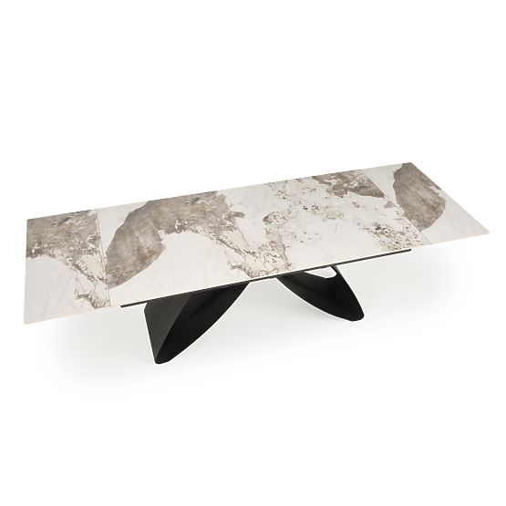 Table extensible HILARIO, plateau - marbre blanc, pieds - noirs (3p=1ks)