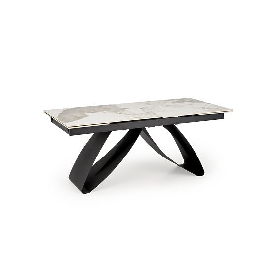 Table extensible HILARIO, plateau - marbre blanc, pieds - noirs (3p=1ks)