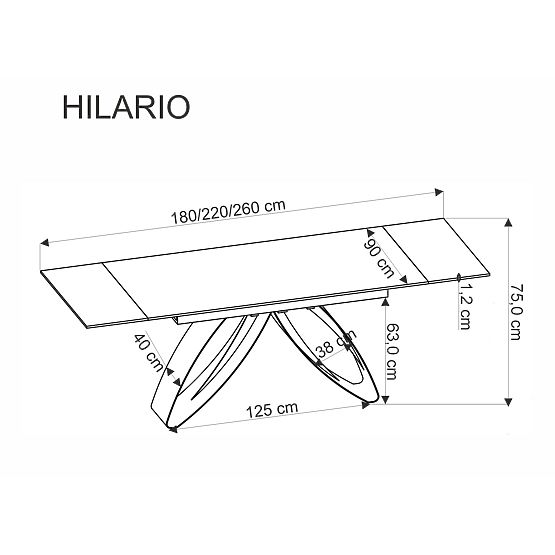 Table extensible HILARIO, plateau - marbre blanc, pieds - noirs (3p=1ks)
