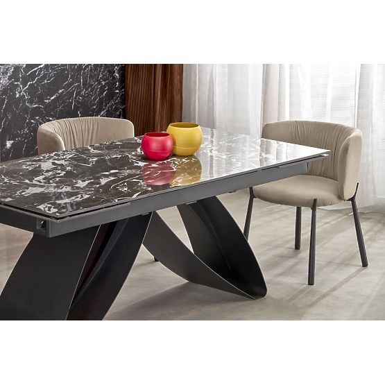 Table extensible HILARIO, plateau - marbre noir, pieds - noirs (3p=1ks)