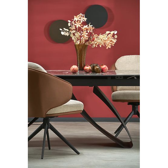 Table extensible HILARIO, plateau - marbre noir, pieds - noirs (3p=1ks)