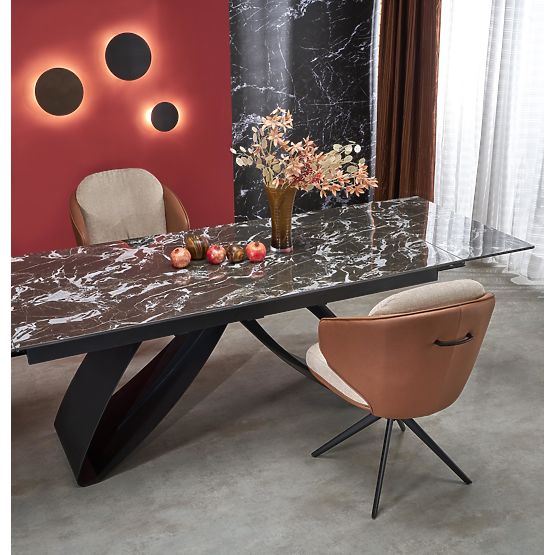 Table extensible HILARIO, plateau - marbre noir, pieds - noirs (3p=1ks)