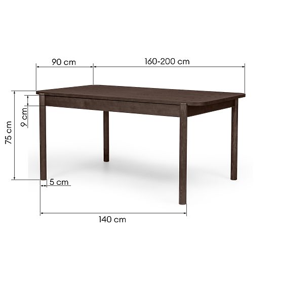 Table extensible Iselio 160-200 cm, rectangulaire, noyer
