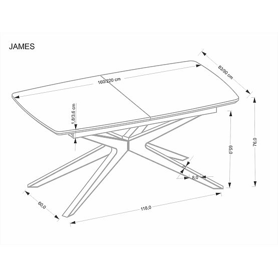 Table extensible JAMES, naturel / noir (2p=1ks)