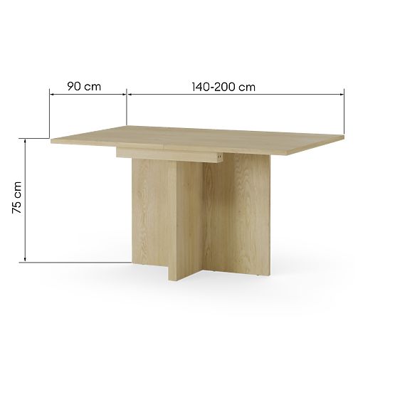 Table extensible Jose 140-200 cm, rectangulaire, Chêne Cremona Torro