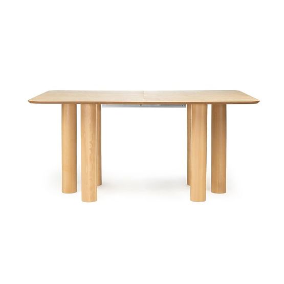 Table extensible Loa 140-200 cm, placage de chêne, naturel, bois de hêtre, arrondi