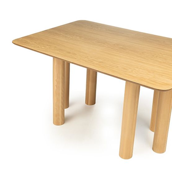 Table extensible Loa 140-200 cm, placage de chêne, naturel, bois de hêtre, arrondi