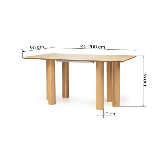 Table extensible Loa 140-200 cm, placage de chêne, naturel, bois de hêtre, arrondi