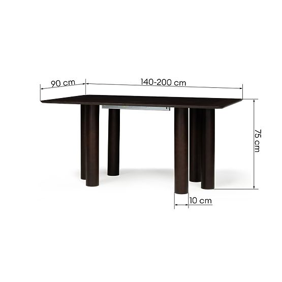 Table extensible Loa 140-200 cm, placage de chêne, noyer, bois de hêtre, arrondi