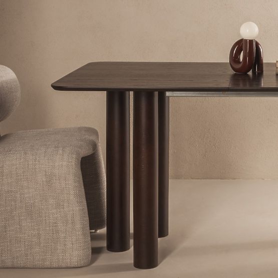 Table extensible Loa 140-200 cm, placage de chêne, noyer, bois de hêtre, arrondi