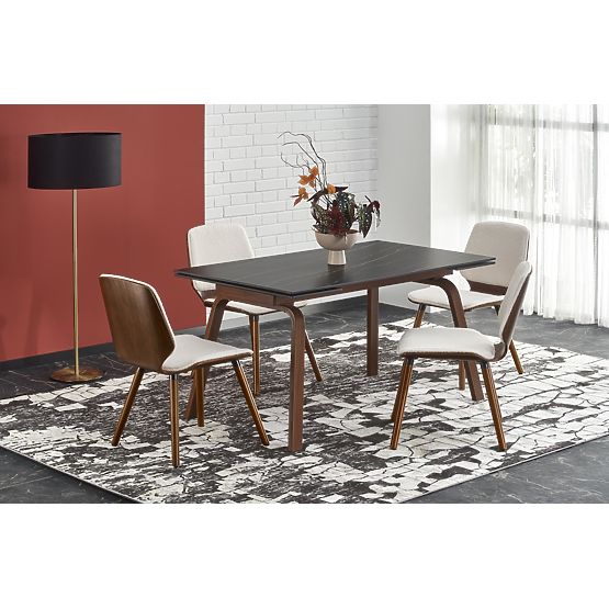 Table extensible LOZANO, marbre noir / noyer (2p=1ks)