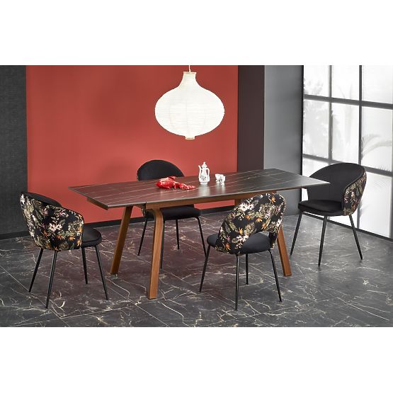 Table extensible LOZANO, marbre noir / noyer (2p=1ks)