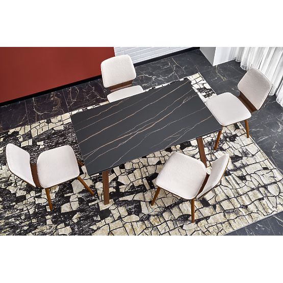 Table extensible LOZANO, marbre noir / noyer (2p=1ks)