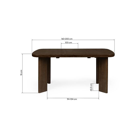Table extensible Marbella 160-200 cm, rectangulaire, chêne foncé