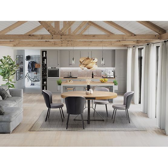 Table extensible MERCY, plateau - chêne doré, pieds - noirs (2p=1ks)