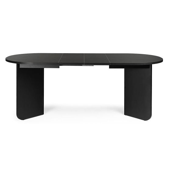 Table extensible Mou 140-200 cm, noir avec structure bois, plateau ovale
