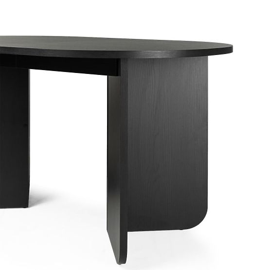 Table extensible Mou 140-200 cm, noir avec structure bois, plateau ovale