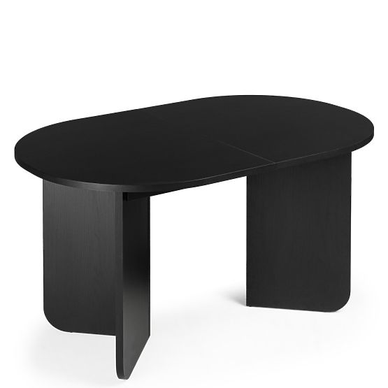 Table extensible Mou 140-200 cm, noir avec structure bois, plateau ovale