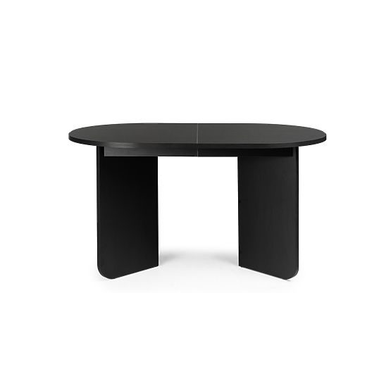 Table extensible Mou 140-200 cm, noir avec structure bois, plateau ovale