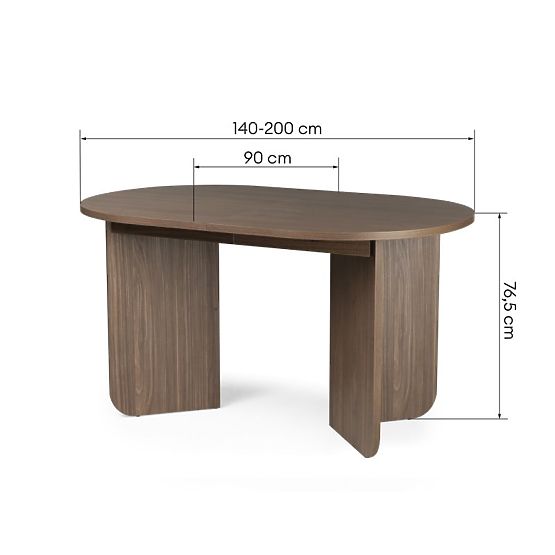 Table extensible Mou 140-200 cm, Noyer lincoln, plateau ovale