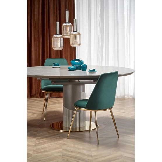 Table extensible MUSCAT plateau - marbre gris, pied - gris clair / doré