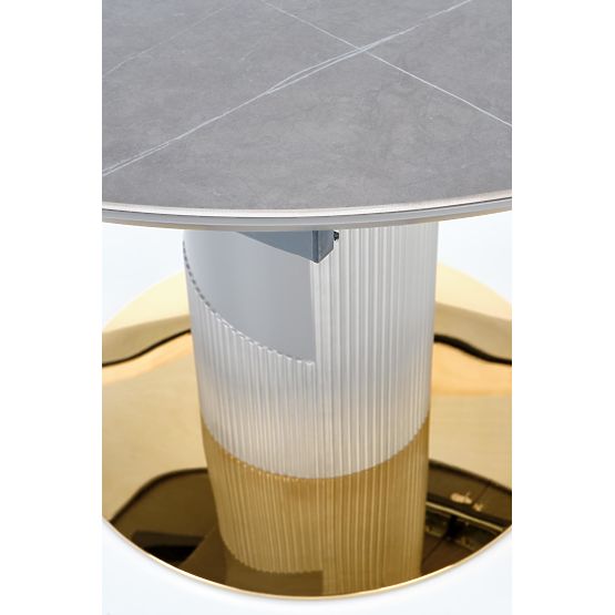 Table extensible MUSCAT plateau - marbre gris, pied - gris clair / doré