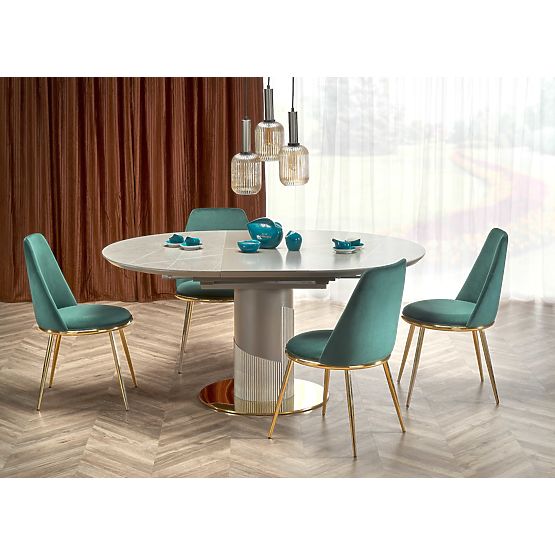 Table extensible MUSCAT plateau - marbre gris, pied - gris clair / doré