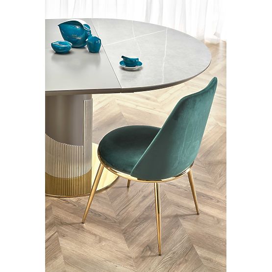 Table extensible MUSCAT plateau - marbre gris, pied - gris clair / doré