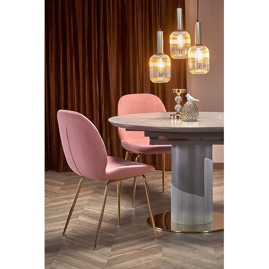 Table extensible MUSCAT plateau - marbre gris, pied - gris clair / doré