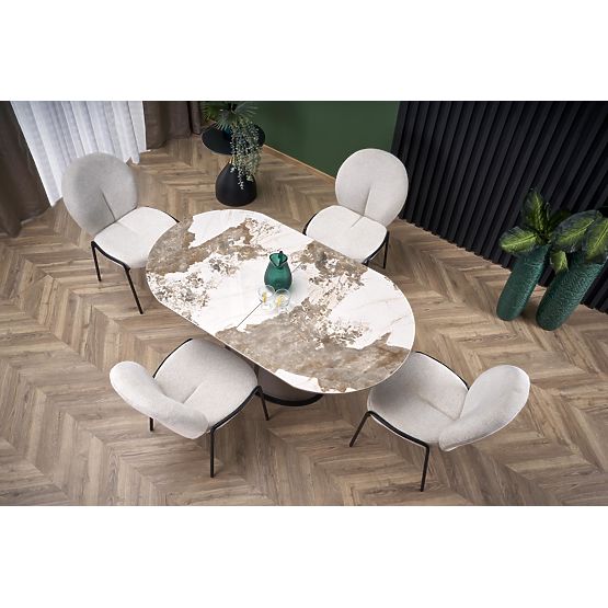 Table extensible ROBINSON, marbre beige / cappuccino / noir
