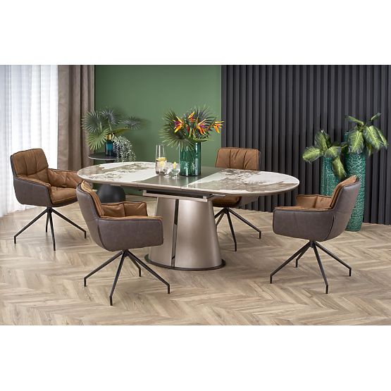 Table extensible ROBINSON, marbre beige / cappuccino / noir