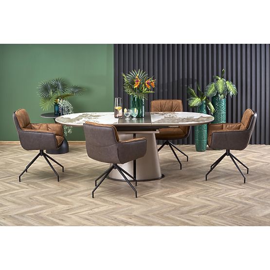 Table extensible ROBINSON, marbre beige / cappuccino / noir