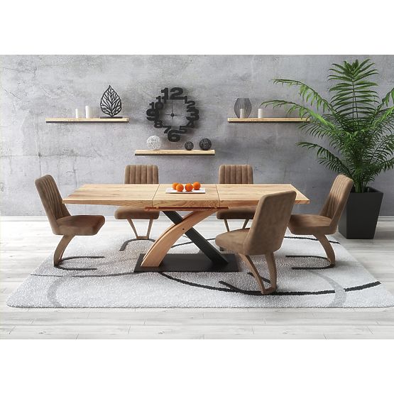 Table extensible SANDOR 3, plateau - chêne doré, pieds - chêne doré / noir (3p=1ks)