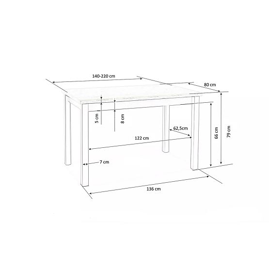 Table extensible TIAGO 140-220/80 plateau : chêne craft, pieds : noirs