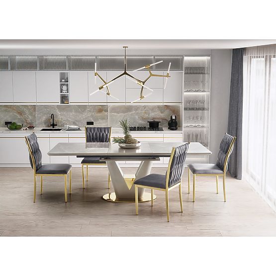 Table extensible VALENTINO gris clair/doré