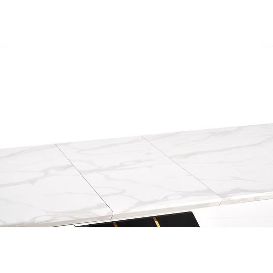 Table extensible VINCENZO plateau : marbre blanc, pied noir/doré (3p=1ks)