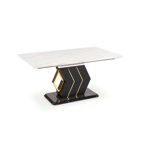 Table extensible VINCENZO plateau : marbre blanc, pied noir/doré (3p=1ks)