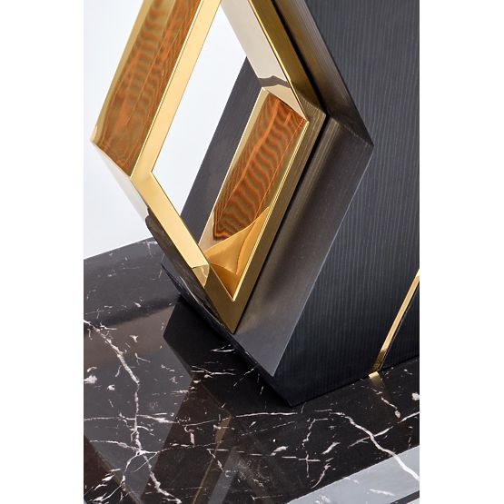 Table extensible VINCENZO plateau : marbre blanc, pied noir/doré (3p=1ks)