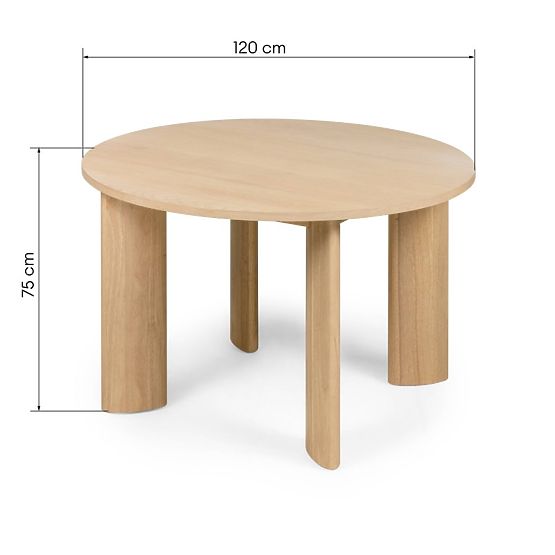 Table à manger Bali 120 cm, ronde, crème blanche