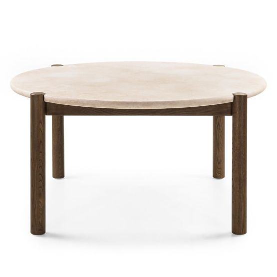 Table à manger Bruna, 150 cm, rond, chêne mocha/marbre cream